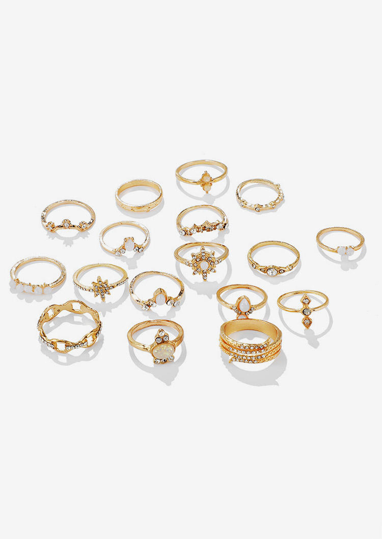 17Pcs Bohemian Rhinestone Alloy Ring Set