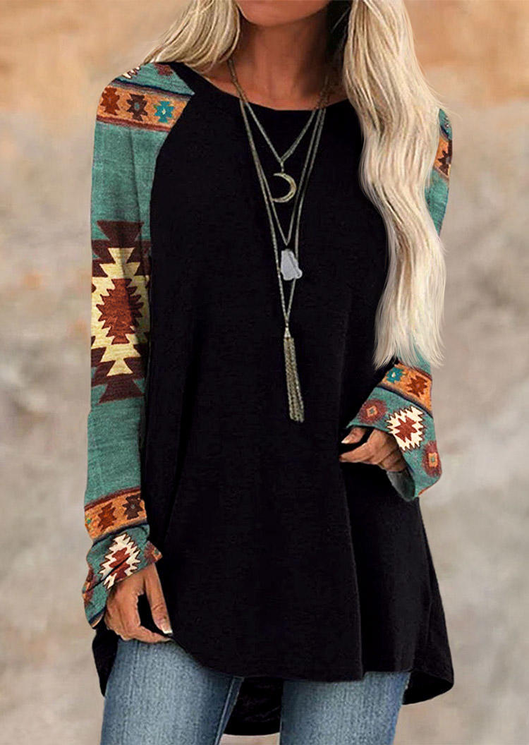 

Aztec Geometric Long Sleeve Blouse - Black, 527940