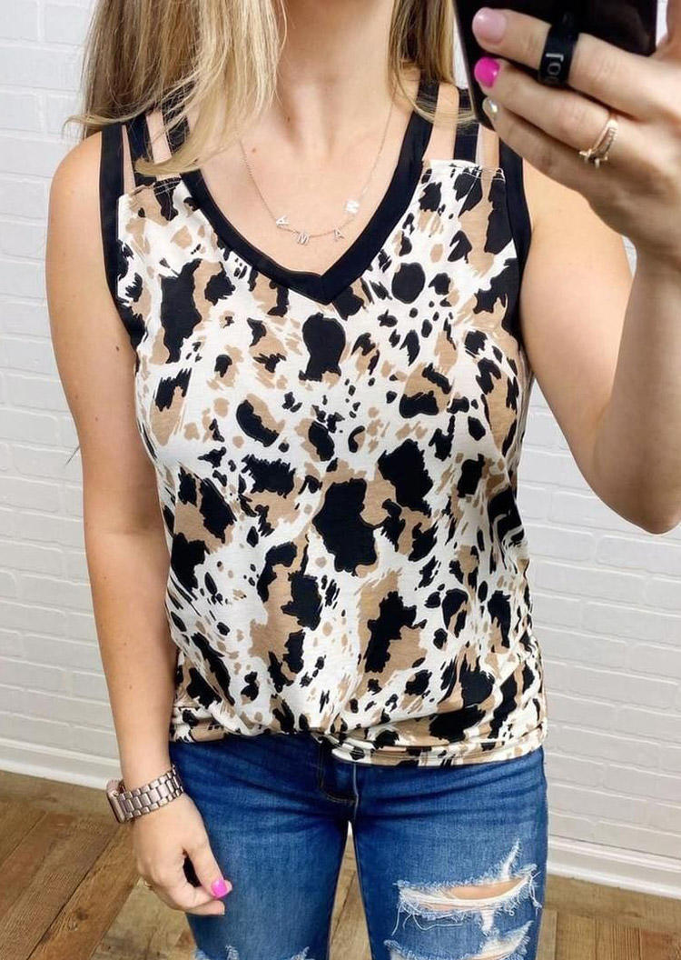 

Leopard V-Neck Sleeveless Tank, Multicolor, 528051