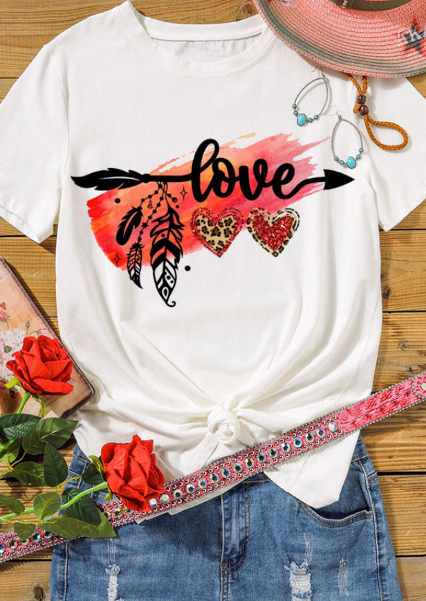 

Valentine Feather Love Arrow T-Shirt Tee - White, 528069