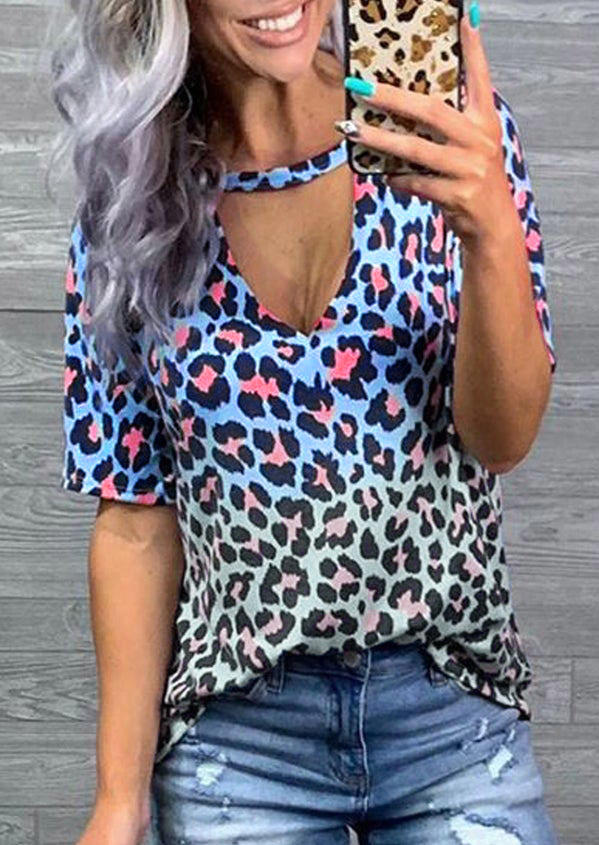 

Leopard Hollow Out Gradient Blouse, Multicolor, 528130