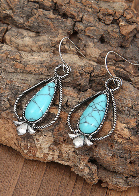 Buy Turquoise Hollow Out Hook Earrings. Picture
