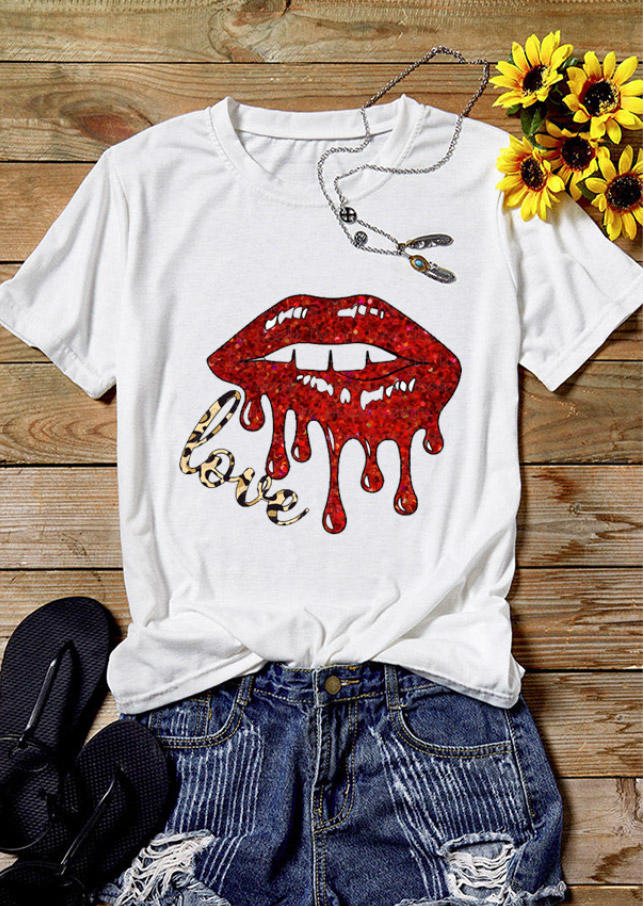 

Valentine Love Dripping Lips T-Shirt Tee - White, 528354