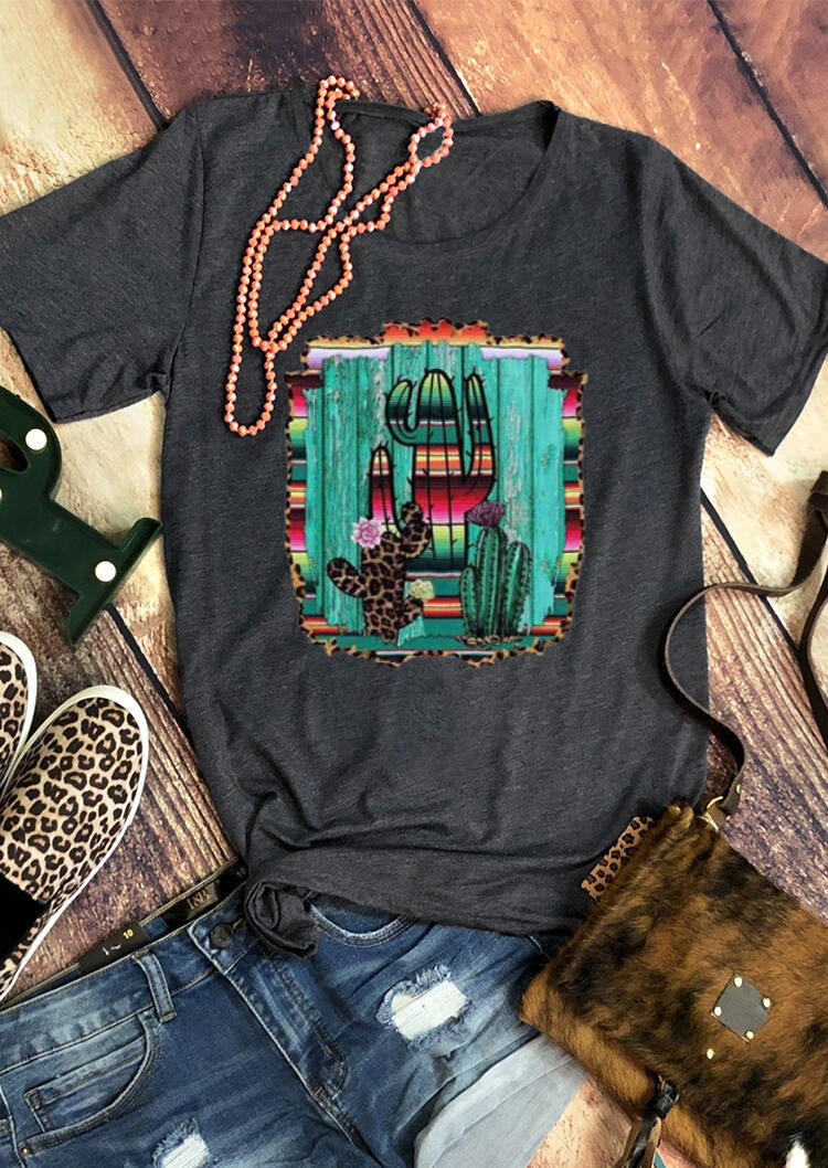 

Serape Cactus Leopard Western T-Shirt Tee - Dark Grey, 528376