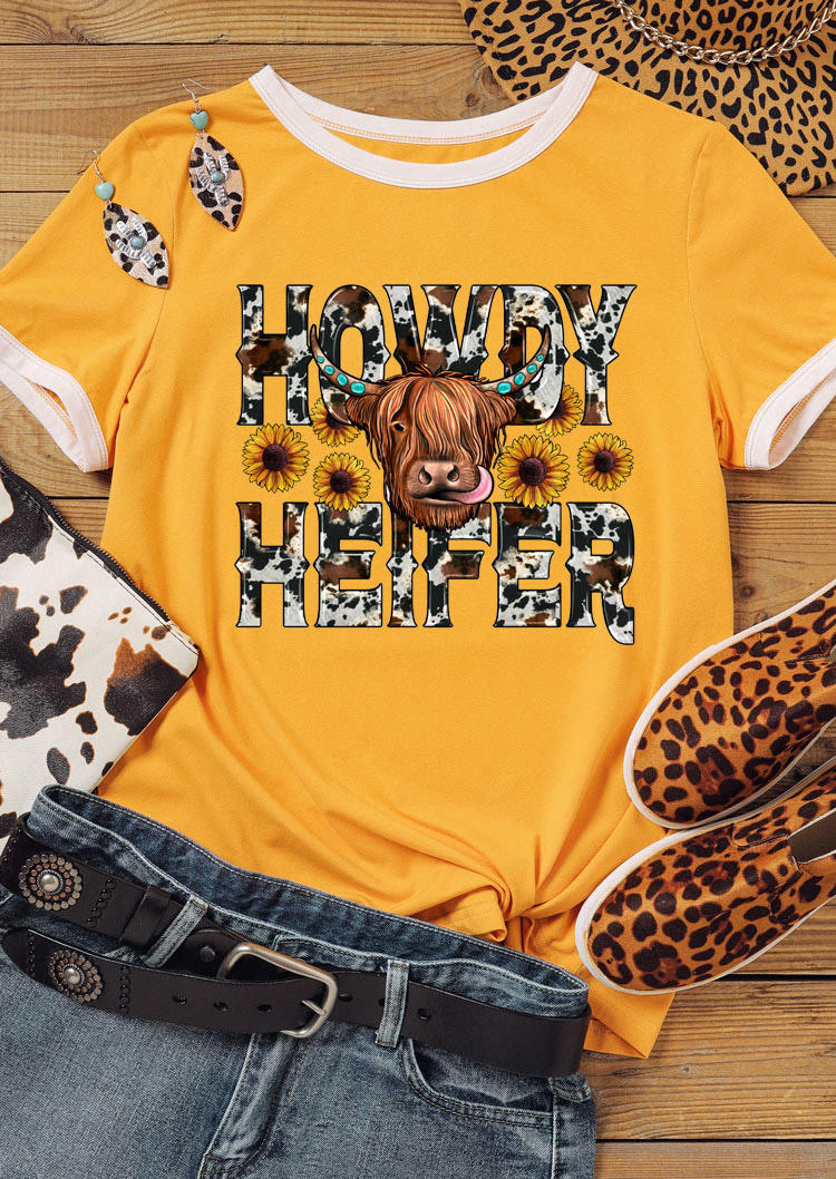 

Howdy Heifer Cow Cattle Sunflower T-Shirt Tee - Yellow, 528401