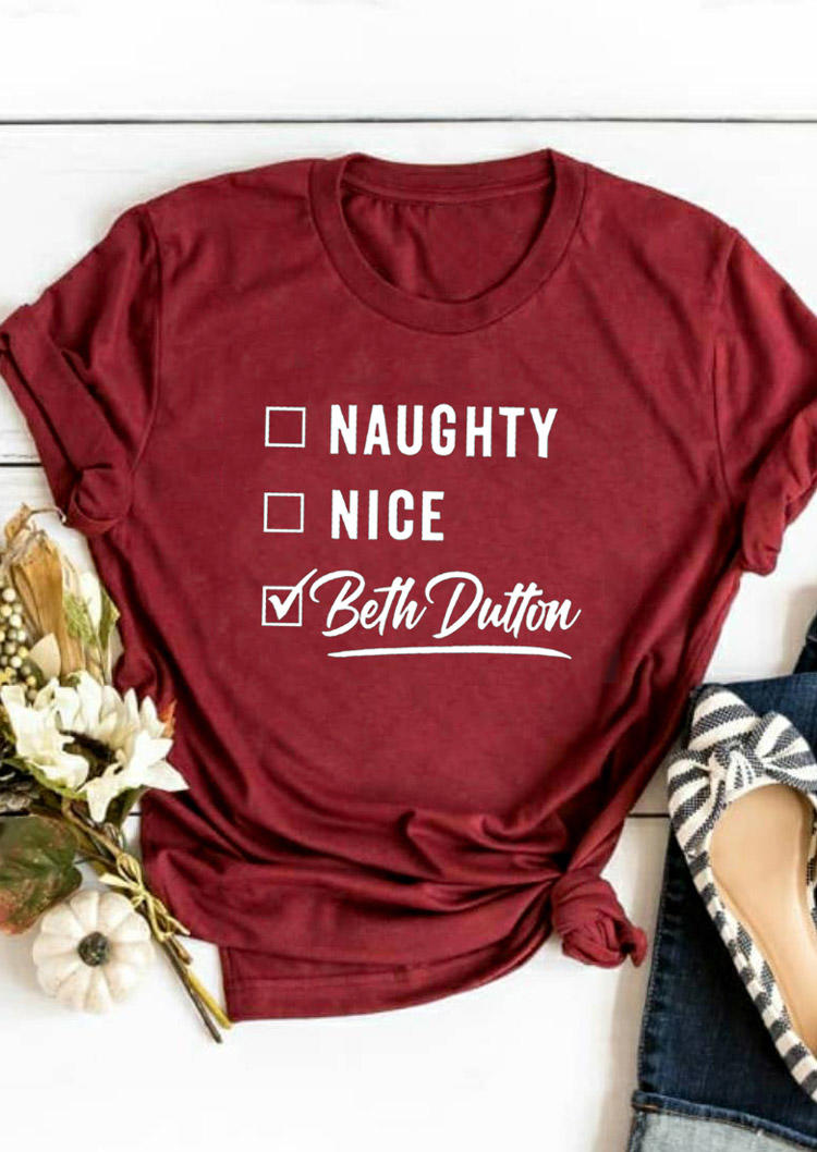 Buy Naughty Nice T-Shirt Tee - Burgundy. Picture