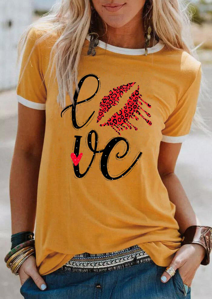 

Love Heart Lips T-Shirt Tee - Yellow, 528418