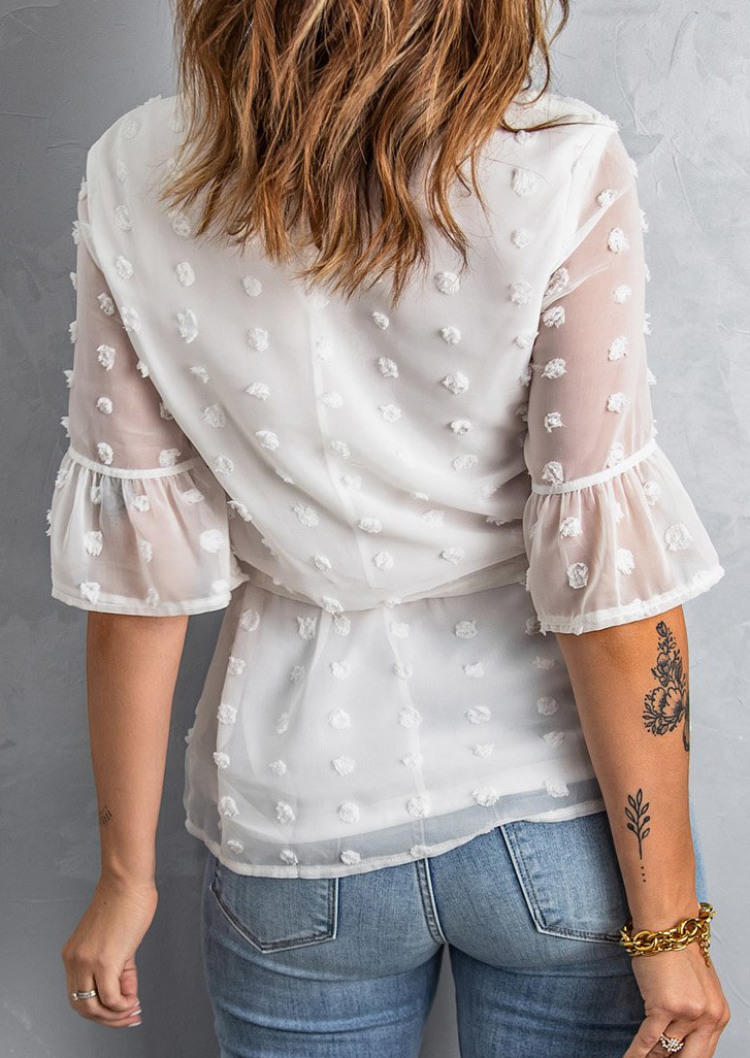 Dotted Swiss Flare Sleeve Blouse - White