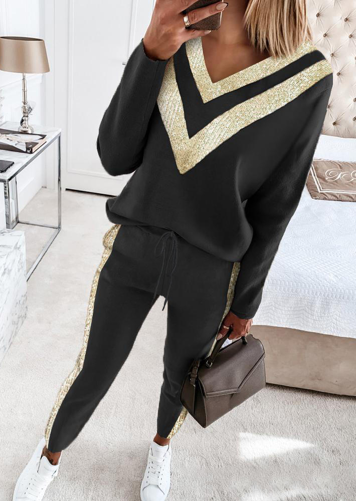 

Long Sleeve Sweatshirt And Pants Two-Piece Set - Black, 526973