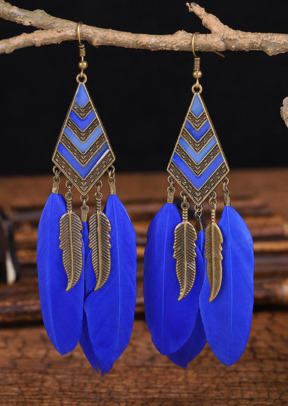

Feather Leaf Tassel Geometric Drop Earrings, Royal blue, 527033
