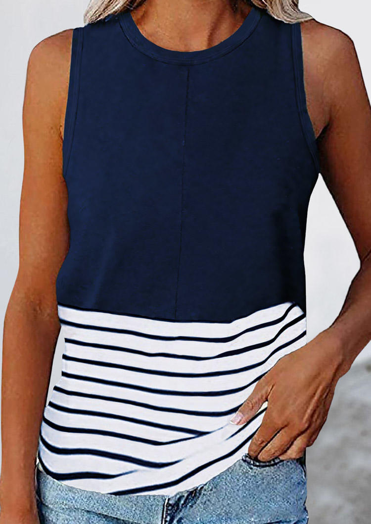

Striped Splicing Sleeveless Tank - Deep Blue, 527343