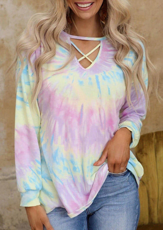 

Tie Dye Criss-Cross Long Sleeve Blouse, Multicolor, 527364