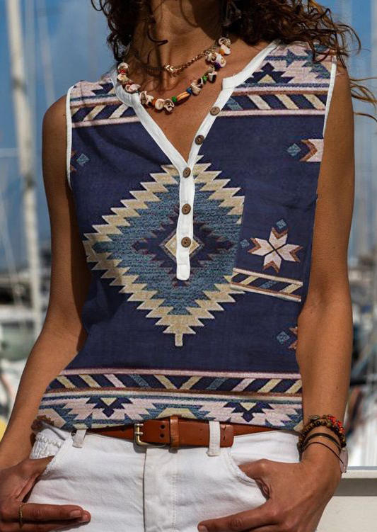 

Aztec Geometric Button Tank, Multicolor, 527815