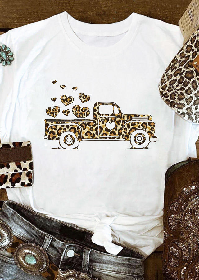 Kaufen Leopard Heart Truck T-Shirt Tee - White. Bild