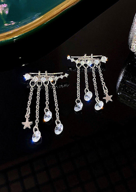 Detachable Combination Rhinestone Star Tassel Earrings