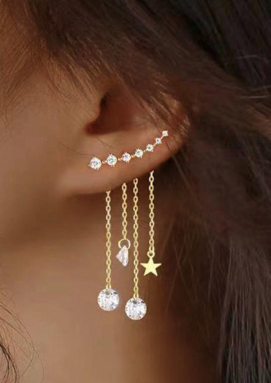 

Detachable Combination Rhinestone Star Tassel Earrings, Gold, 528286