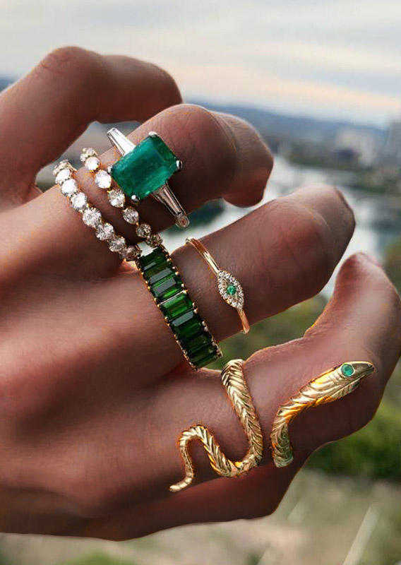 

6Pcs Snake Rhinestone Alloy Ring Set, Gold, 528381
