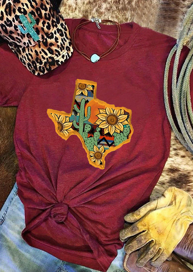 

Sunflower Texas Cactus Desert T-Shirt Tee - Burgundy, 528412