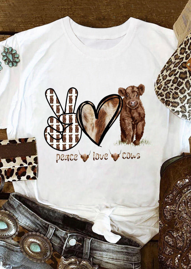 Peace Love Cows Heart T-Shirt Tee - White