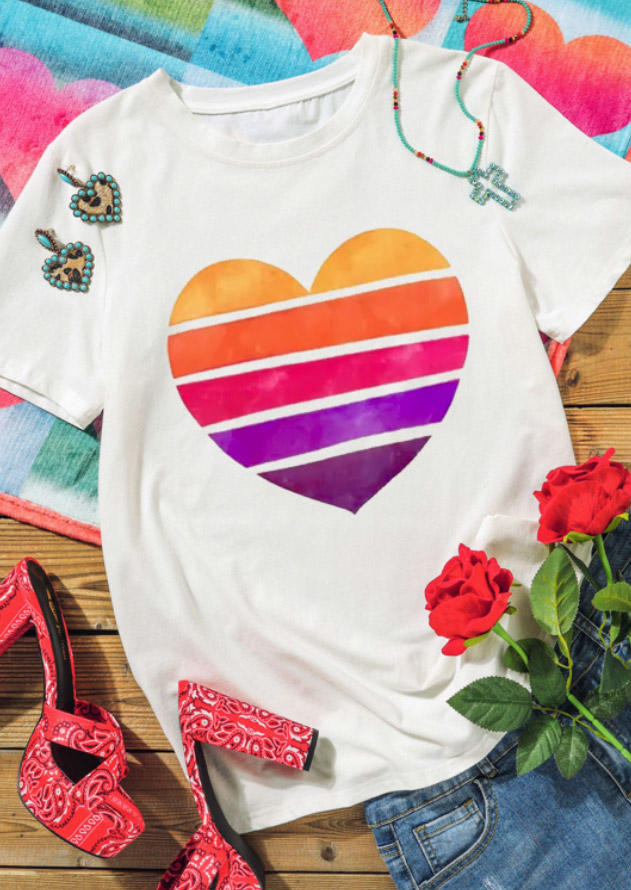 

Valentine Gradient Heart T-Shirt Tee - White, 528450