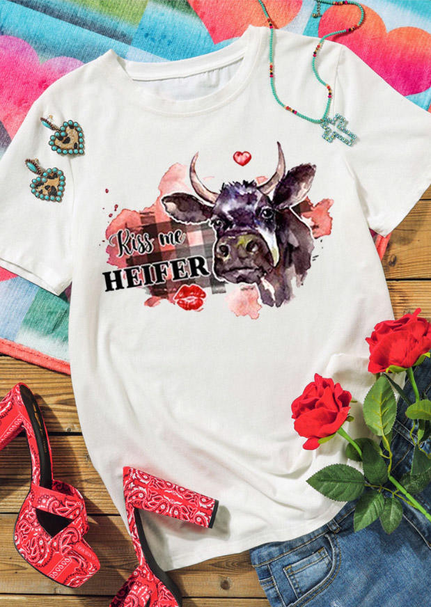 

Kiss Me Heifer T-Shirt Tee - White, 528455