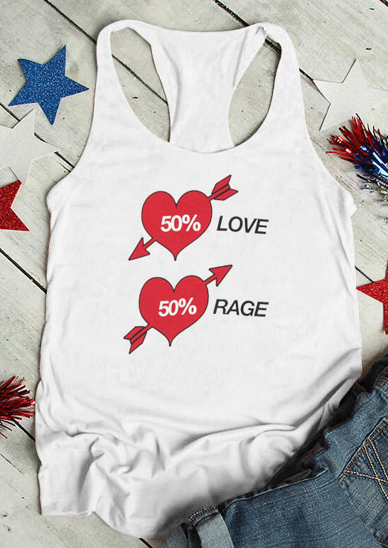 

Valentine 50% Love 50% Rage Heart Racerback Tank - White, 528457