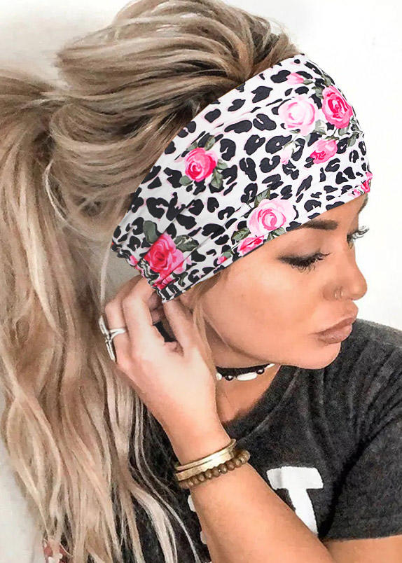 

Leopard Floral Yoga Wide Headband, Multicolor, 527719