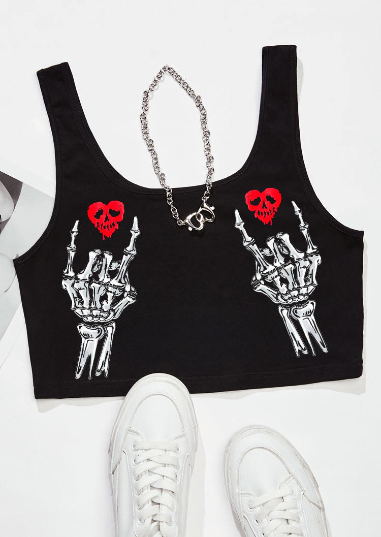 

Valentine Skeleton Hand Heart Crop Tank Top - Black, 528632
