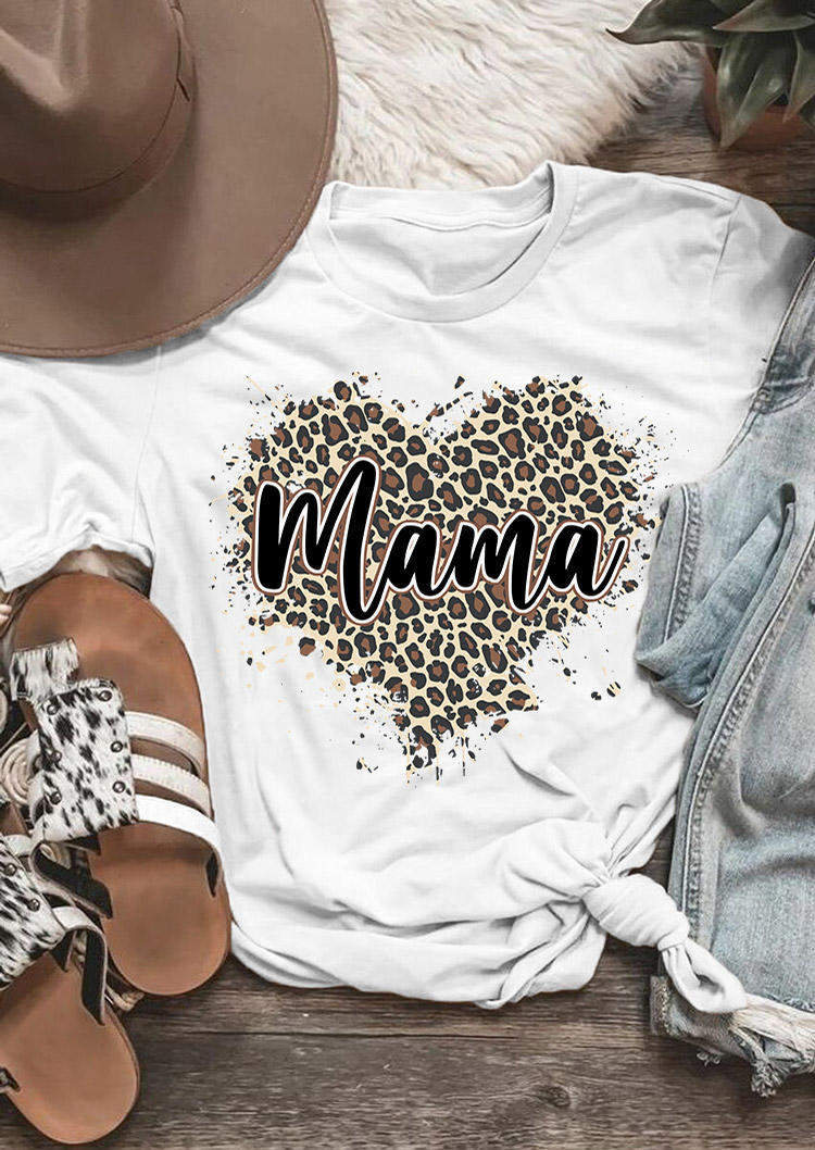 

Mama Leopard Heart T-Shirt Tee - White, 528668