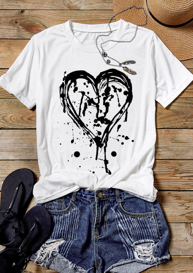 

Valentine Heart O-Neck T-Shirt Tee - White, 528683