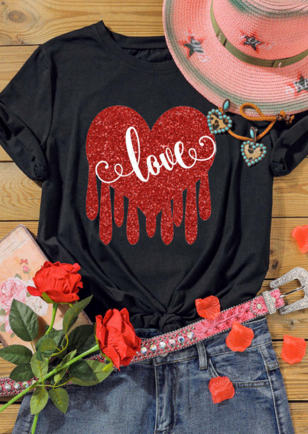 Love Heart T-Shirt Tee - Black