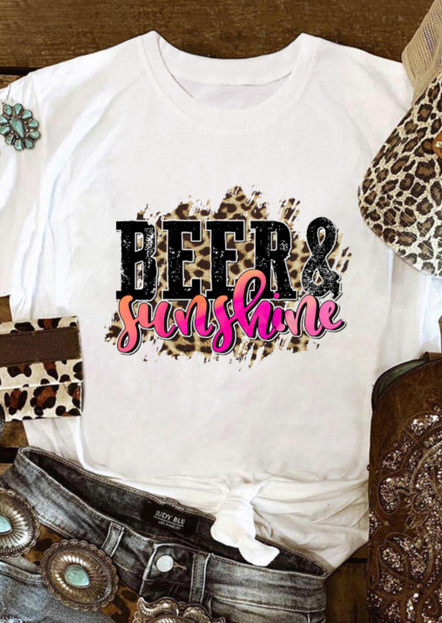 

Beer & Sunshine Leopard T-Shirt Tee - White, 528712