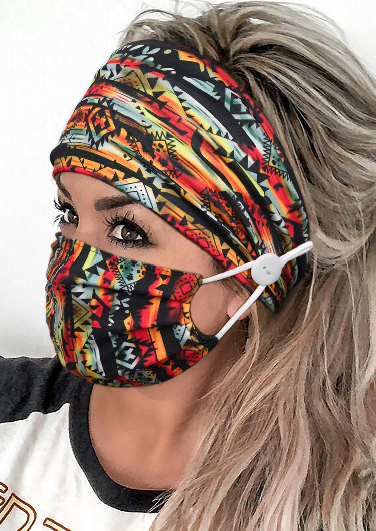 

Aztec Geometric Wide Headband And Mask Set, Multicolor, 527147