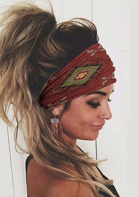 

Aztec Geometric Elastic Wide Headband, Burgundy;light coffee, 527661