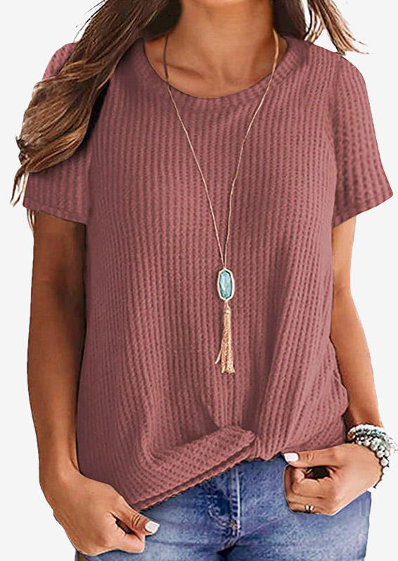 

Waffle O-Neck Short Sleeve Blouse - Cameo Brown, 528331