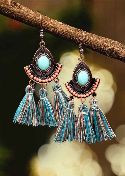 

Tassel Turquoise Beading Earrings, Cyan, 528350