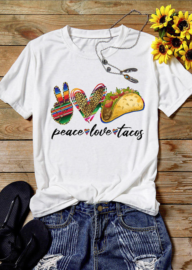 

Peace Love Tacos Leopard Serape T-Shirt Tee - White, 528661