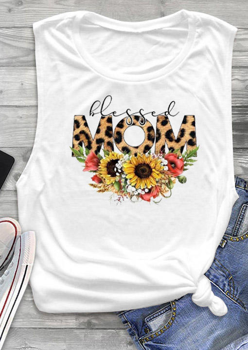 

Blessed Mom Leopard Sunflower Tank - White, 528666