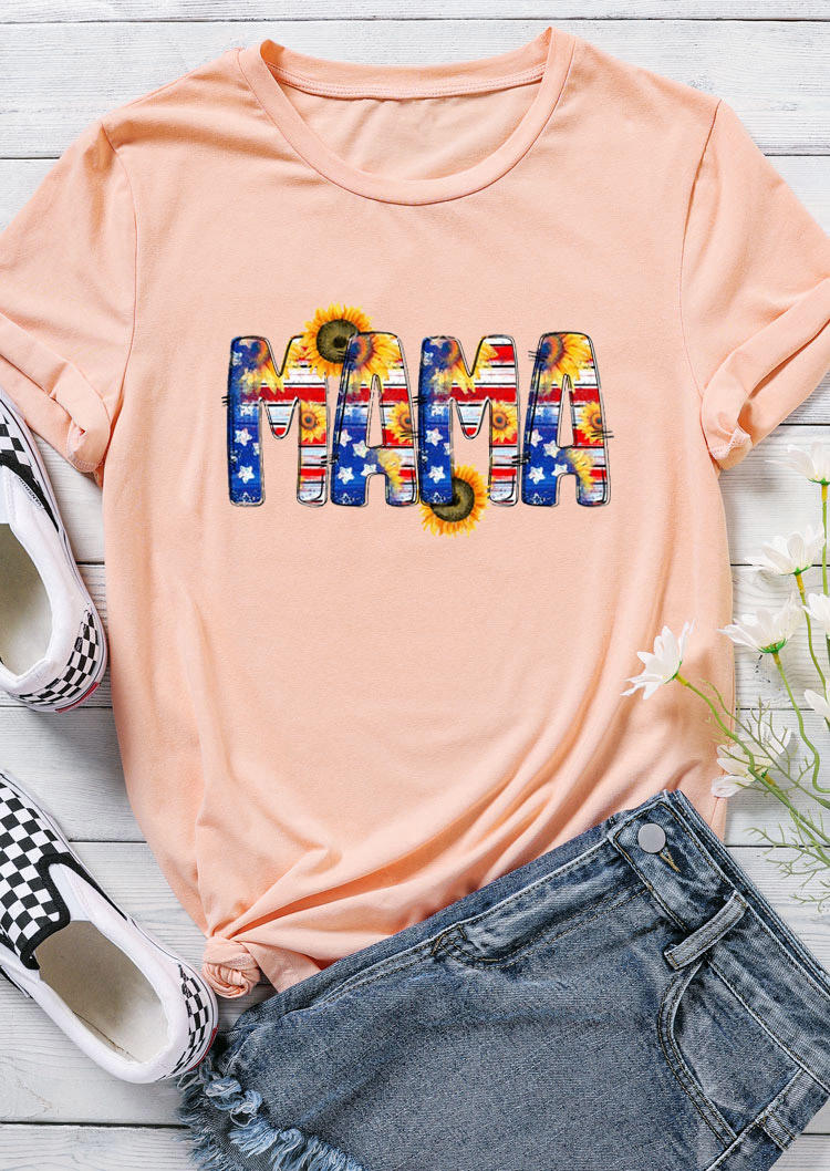 

American Flag Mama Sunflower Star T-Shirt Tee - Pink, 528670