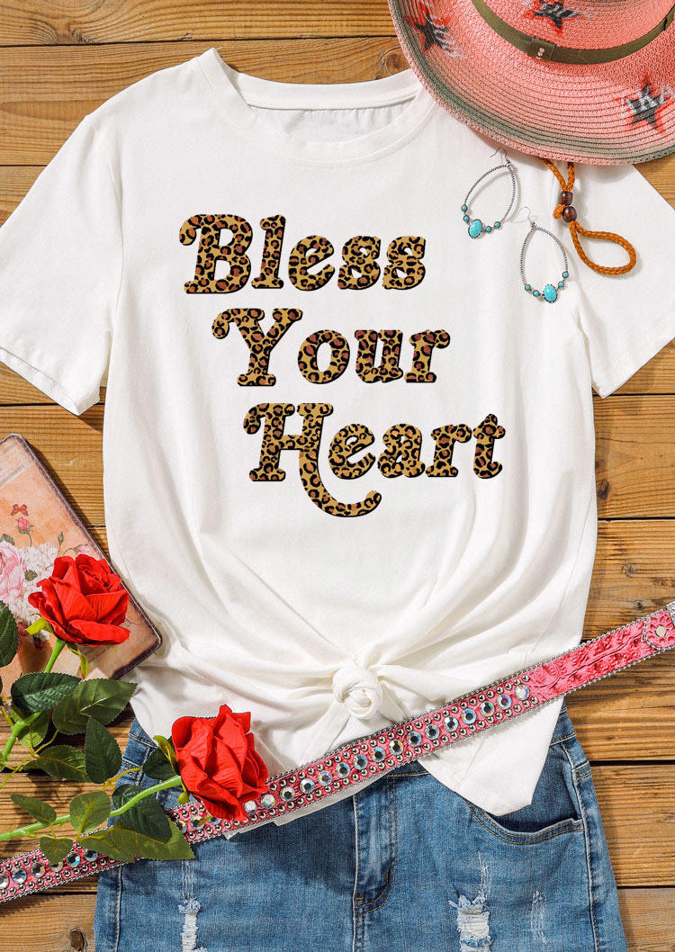 

Bless Your Heart Leopard T-Shirt Tee - White, 528681