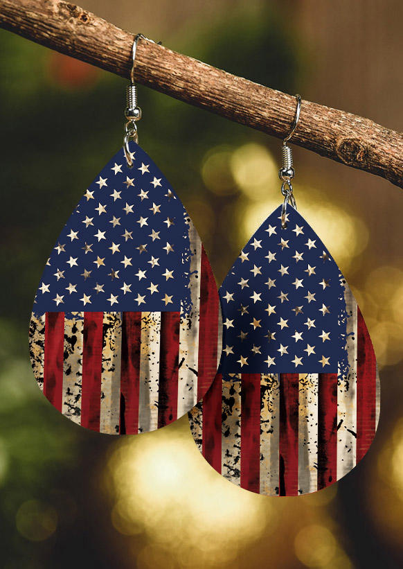 

American Flag Star Water Drop Earrings, Multicolor, 528820