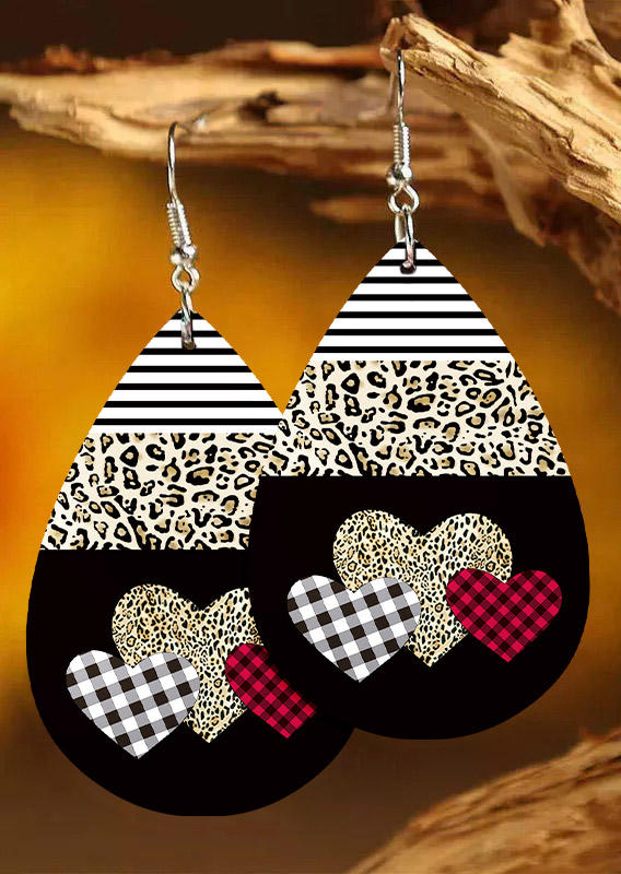 Striped Plaid Leopard Heart Earrings