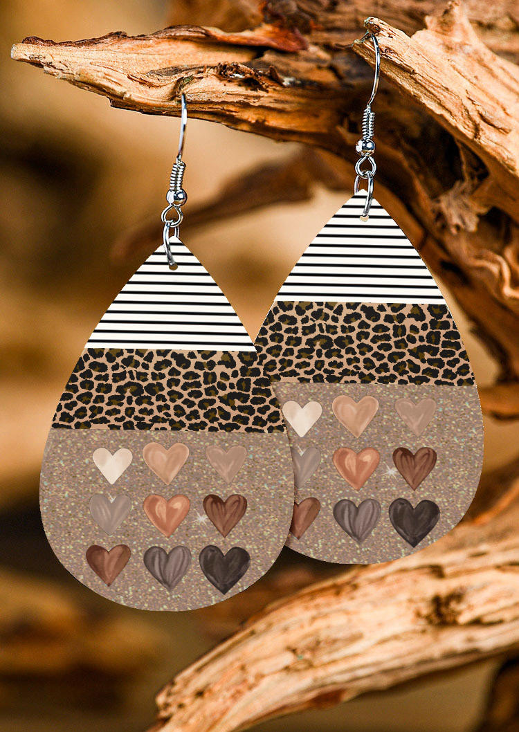 

Leopard Striped Heart Earrings, Multicolor, 528827