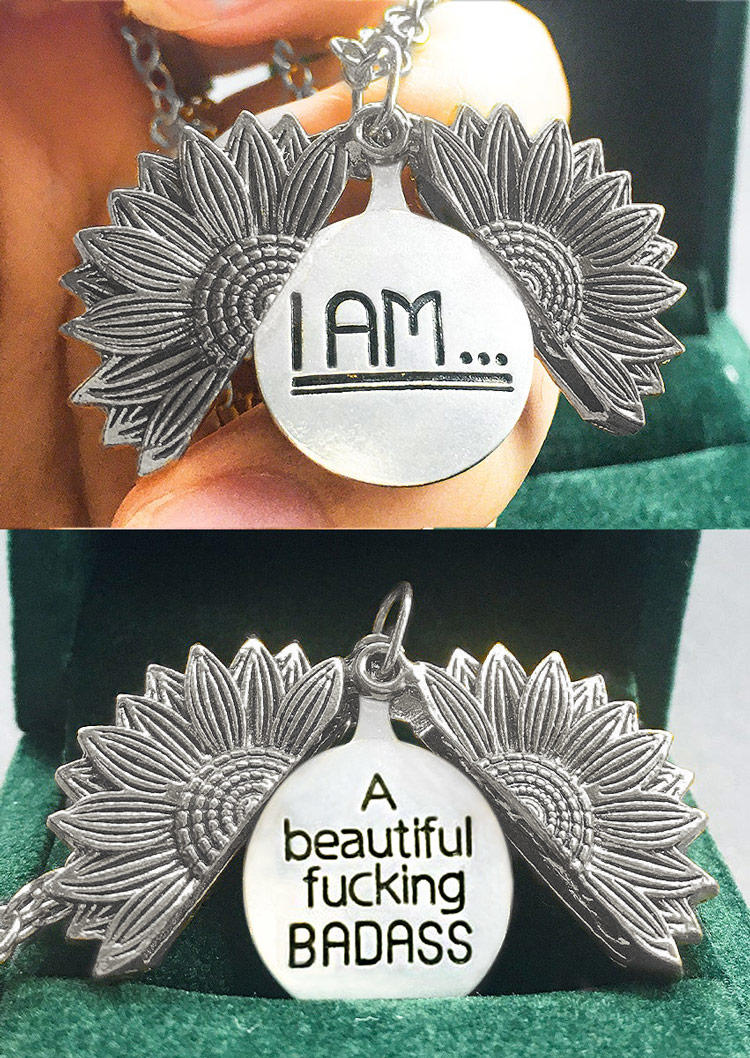 

I Am A Beautiful Badass Sunflower Necklace, Silver, 528148