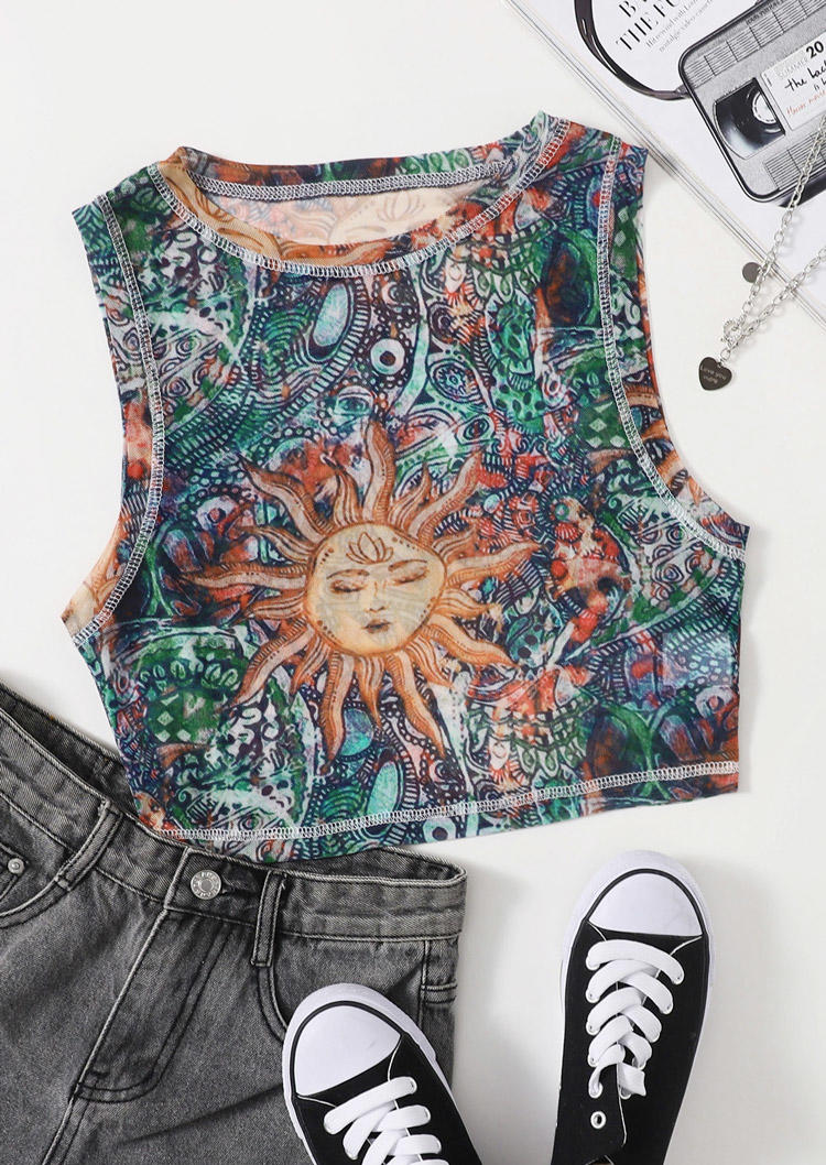 

Sun Sleeveless Crop Tank Top, Multicolor, 528871