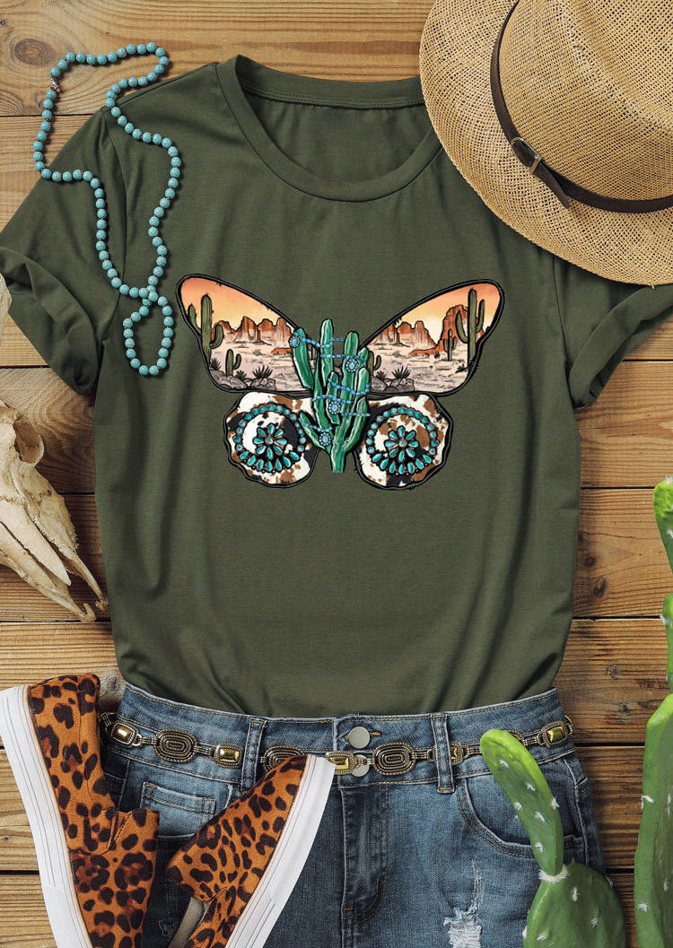 Kaufen Cactus Turquoise Butterfly T-Shirt Tee - Army Green. Bild