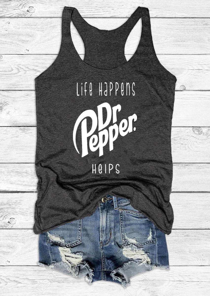 

Life Happens Dr Pepper Hepls Racerback Tank - Dark Grey, 528917