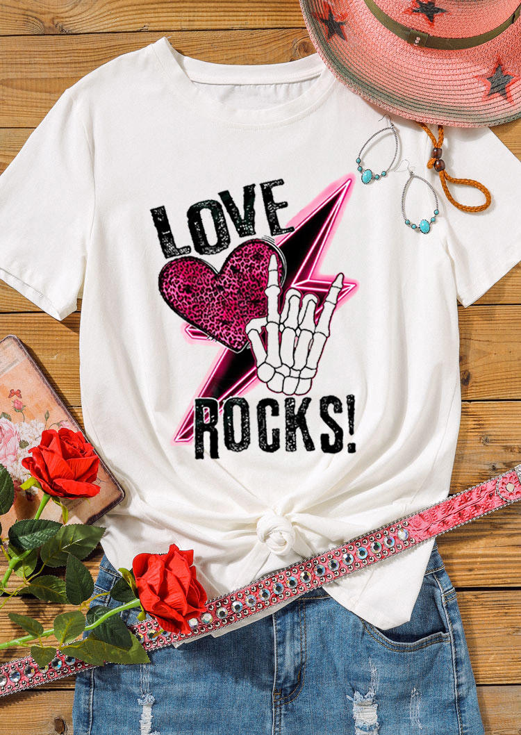 

Love Heart Rocks Hand T-Shirt Tee - White, 528929