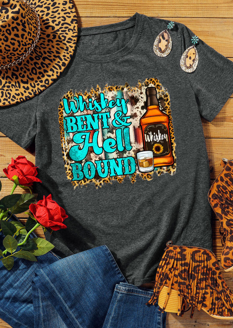 

Whiskey Bent Hell Bound Leopard T-Shirt Tee - Dark Grey, 528953