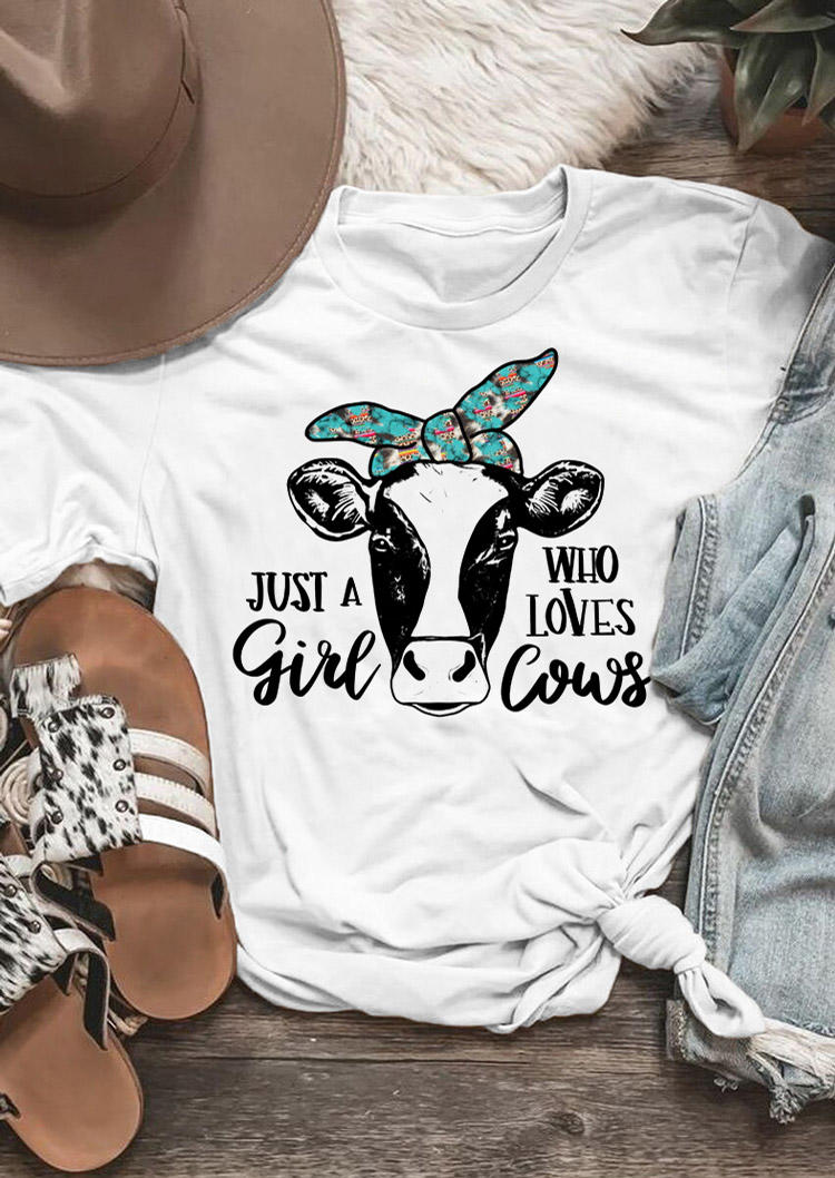

Just A Girl Who Loves Cows T-Shirt Tee - White, 528962